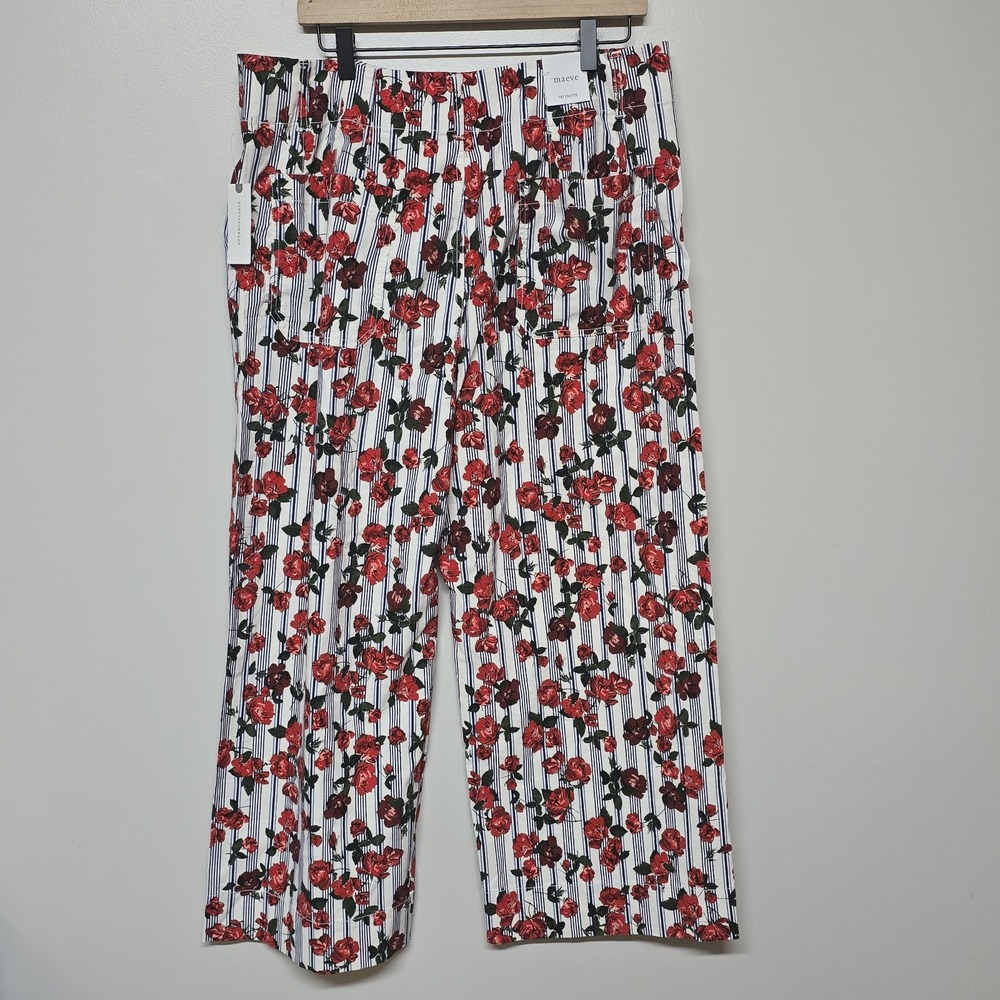 Anthropologie Maeve The Colette Cropped Wide-Leg Rose Printed Pants Sz 34 NWT‎ - Picture 4 of 9